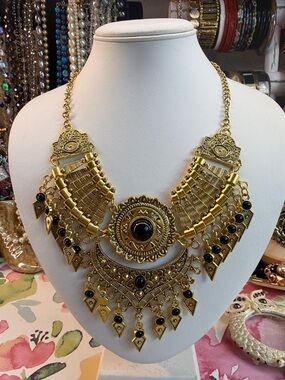 New Gold-Tone Statement Necklace  Black Accents BiB